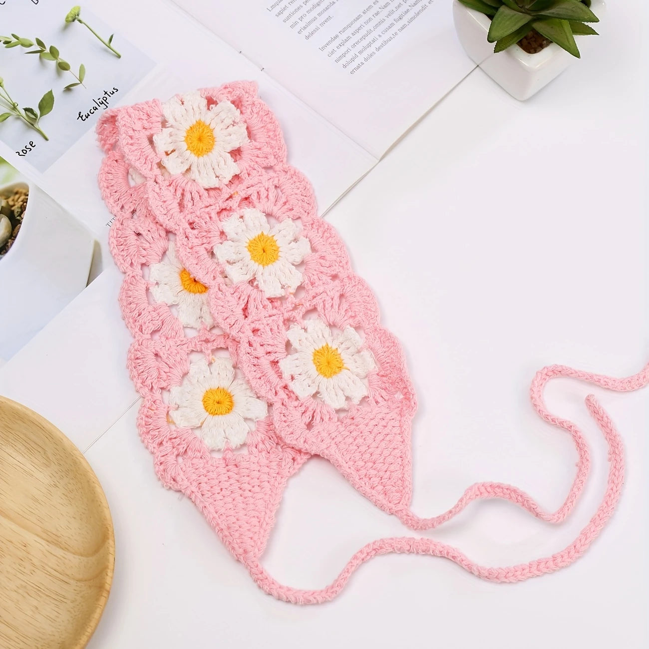 Daisy Pink Crochet Hairband
