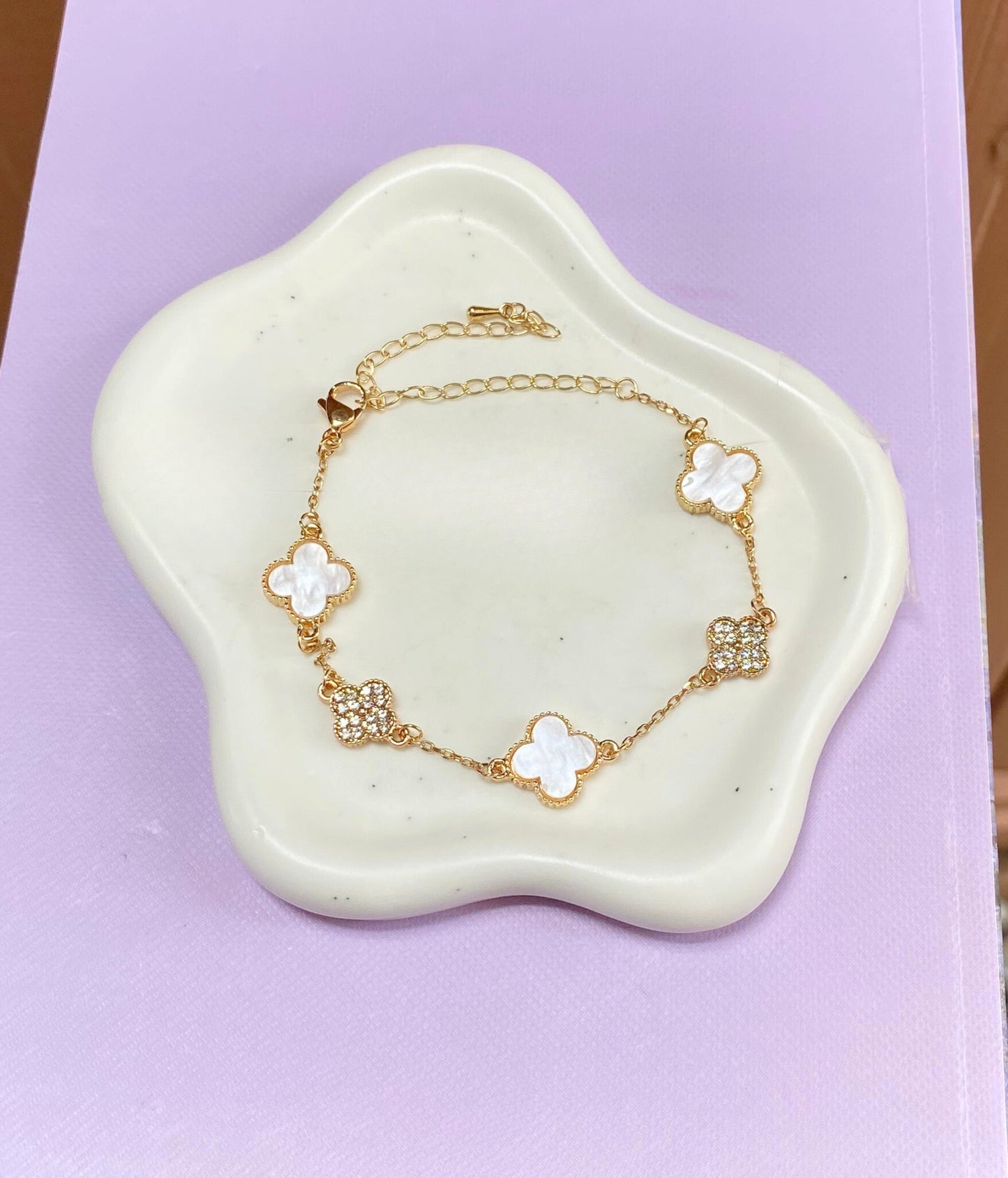 White Four Leaf Bracelet