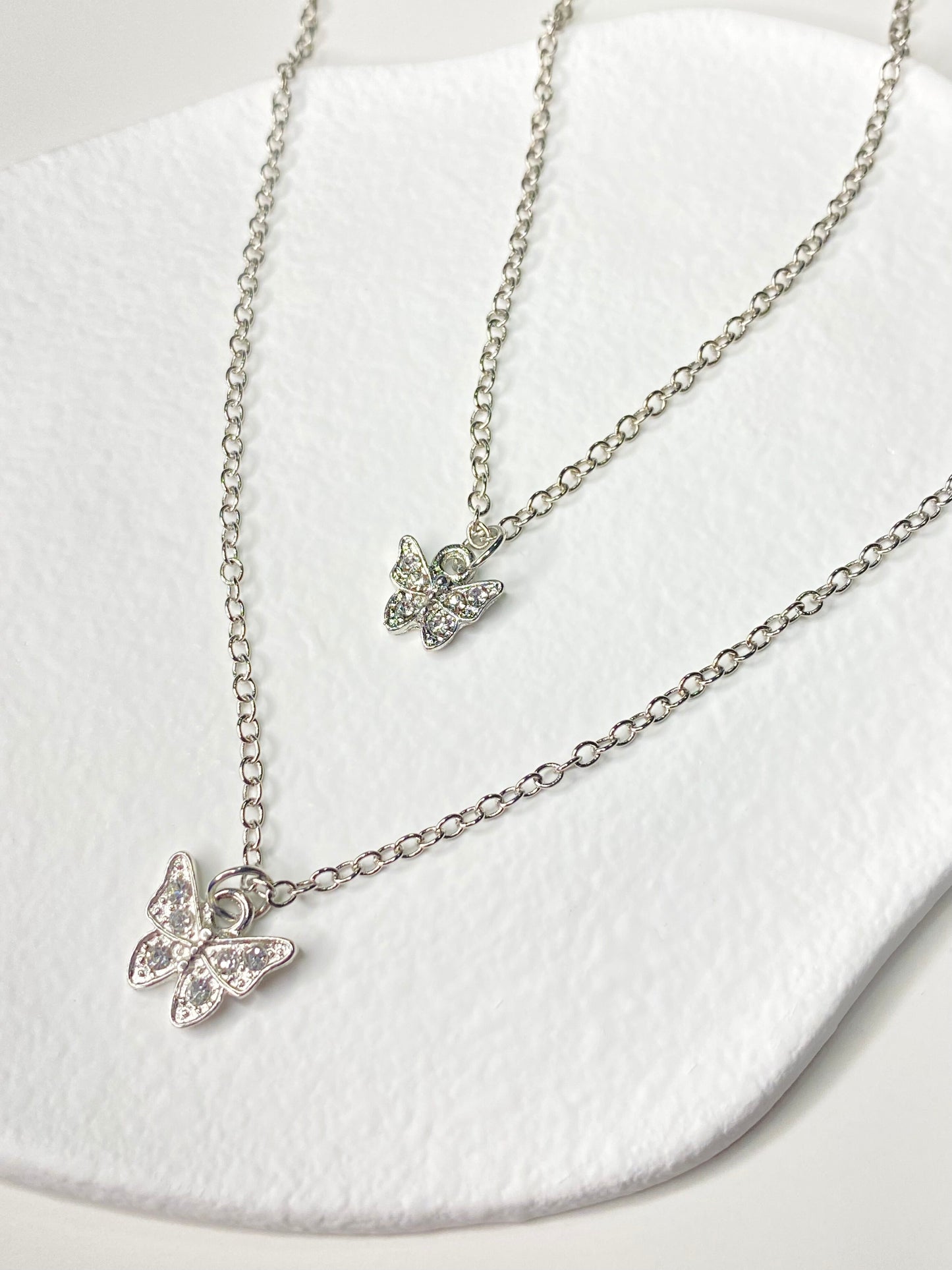 Silver Butterfly Double Layer Necklace
