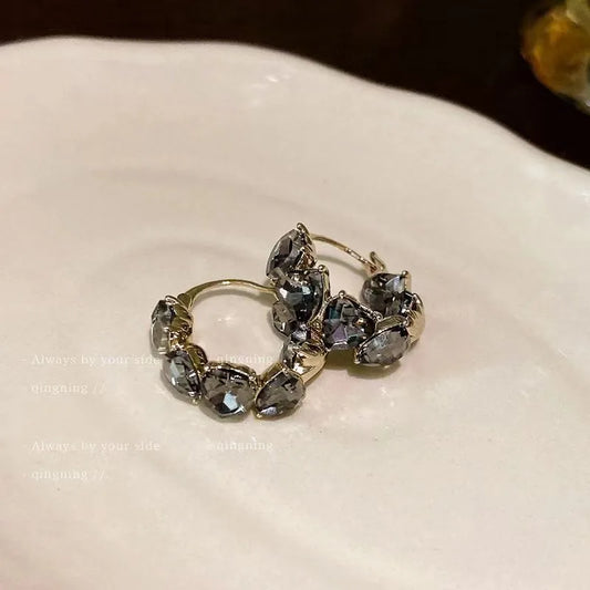 Crystal Black Heart Earrings