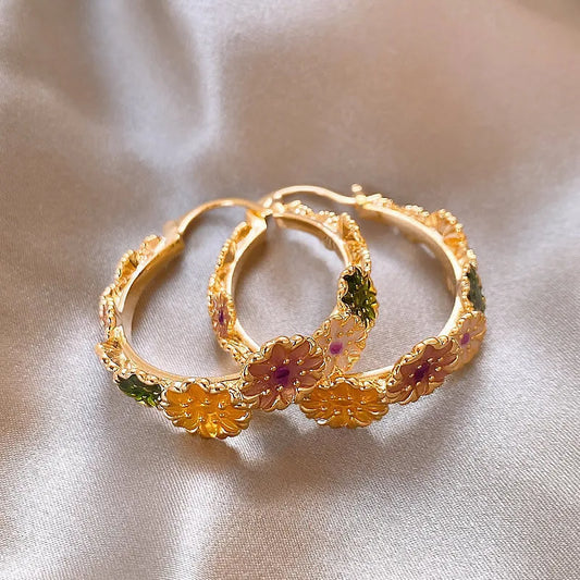 Autumn Flowers Hoop Earrings