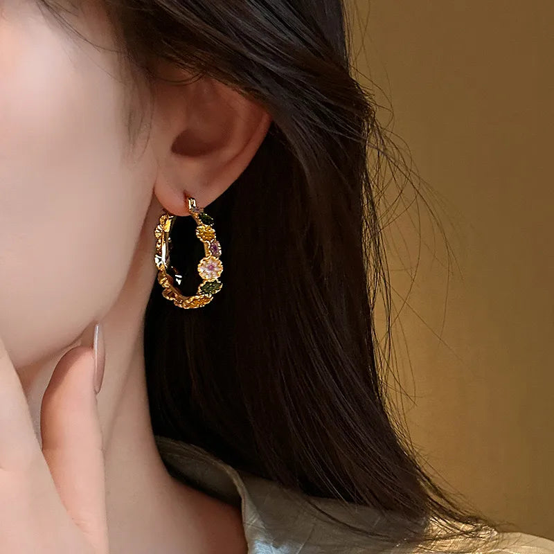 Autumn Flowers Hoop Earrings