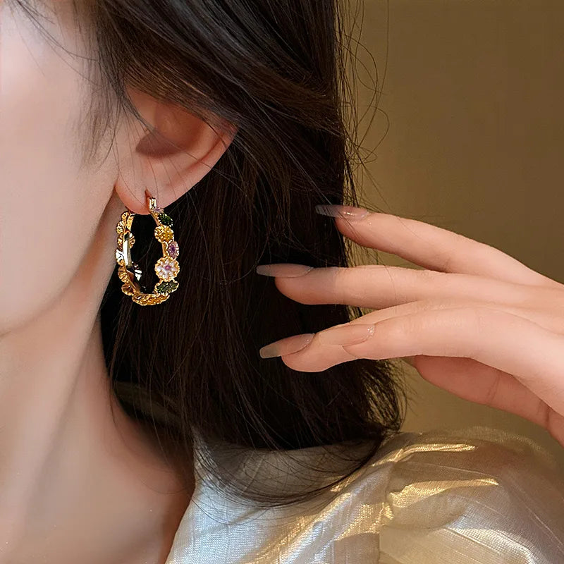 Autumn Flowers Hoop Earrings