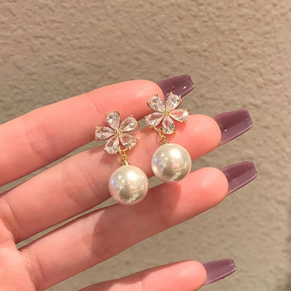 Crystal Flower Pearl Earring