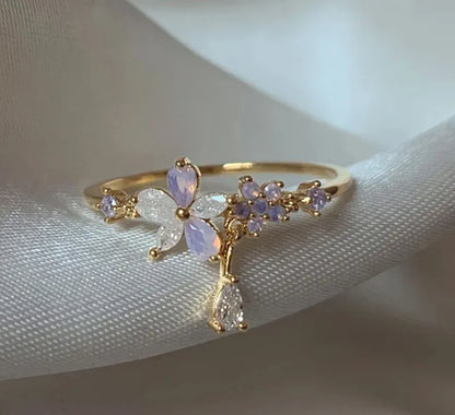 Hanging Crystal Open Ring