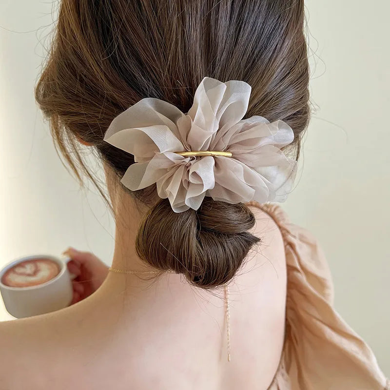 Khaki Chiffon Spring Clip