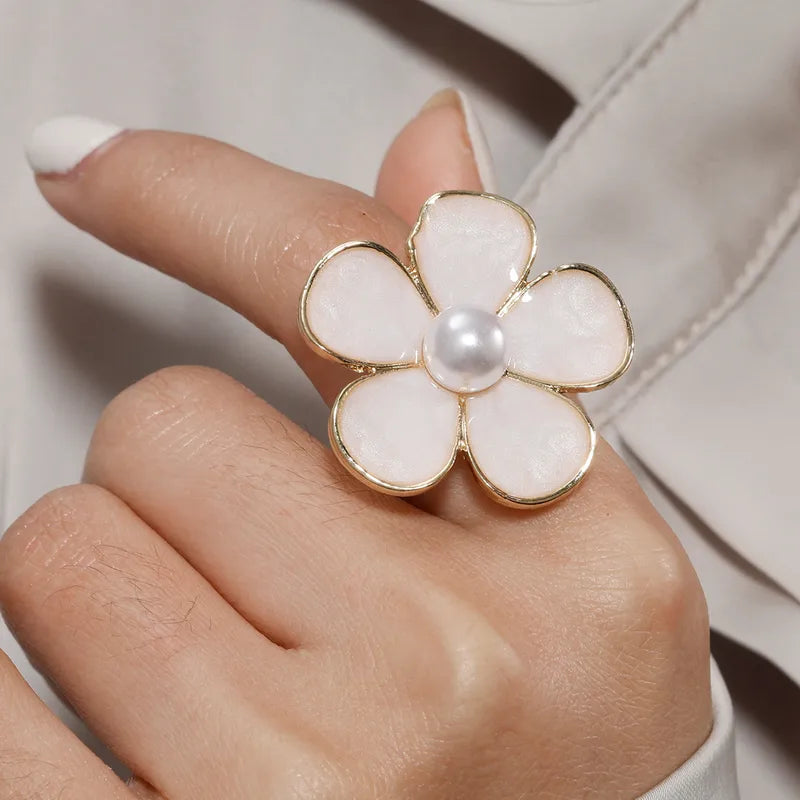 White Flower Open Ring