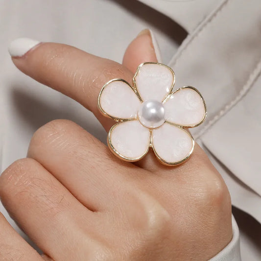 White Flower Open Ring