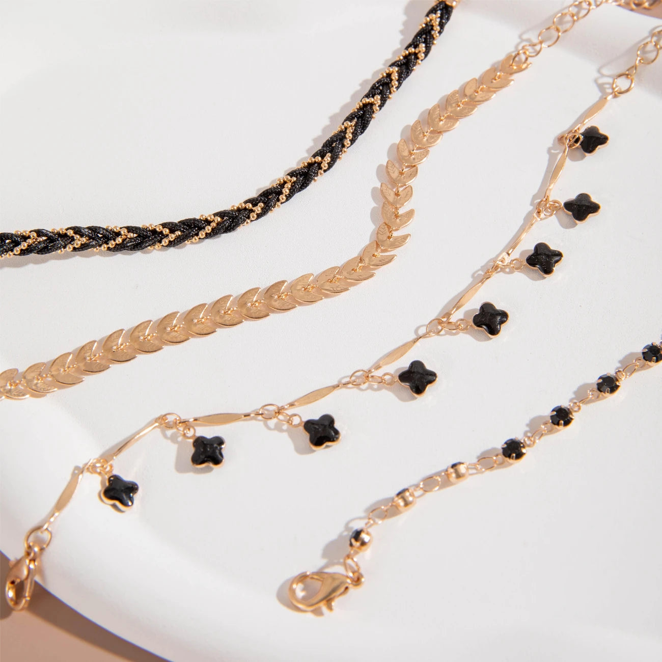 Black Braided Leaf Bracelets