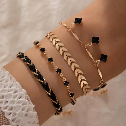 Black Braided Leaf Bracelets