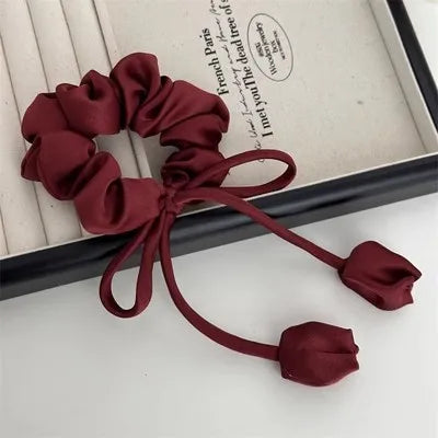Wine Tulip Bow Hair Tie