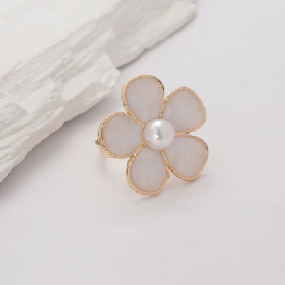 White Flower Open Ring