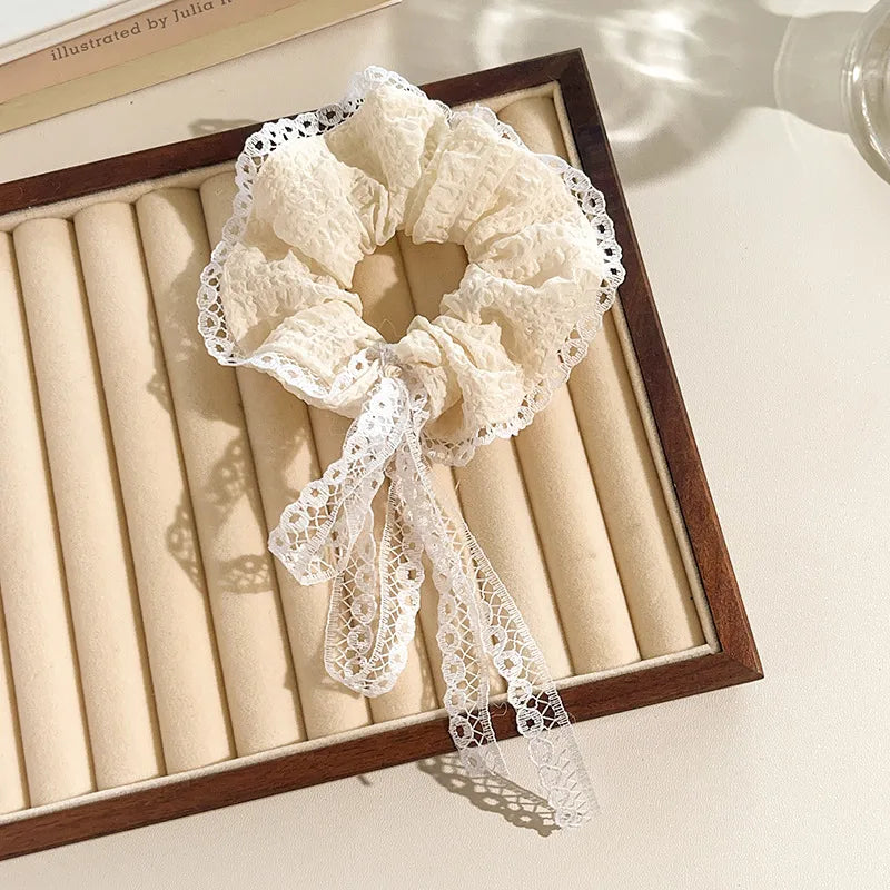 White Lace Ribbon Scrunchie