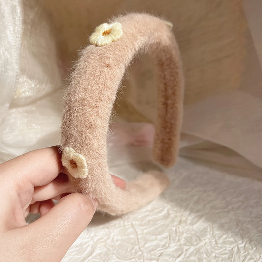 Light Coffee Plush Daisy Headband