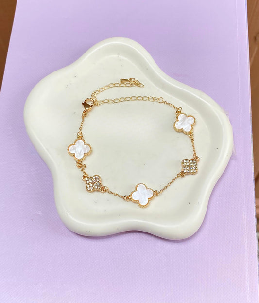 White Four Leaf Bracelet