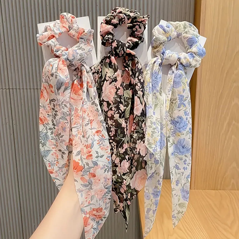 Floral Chiffon Scarf Hair Ties