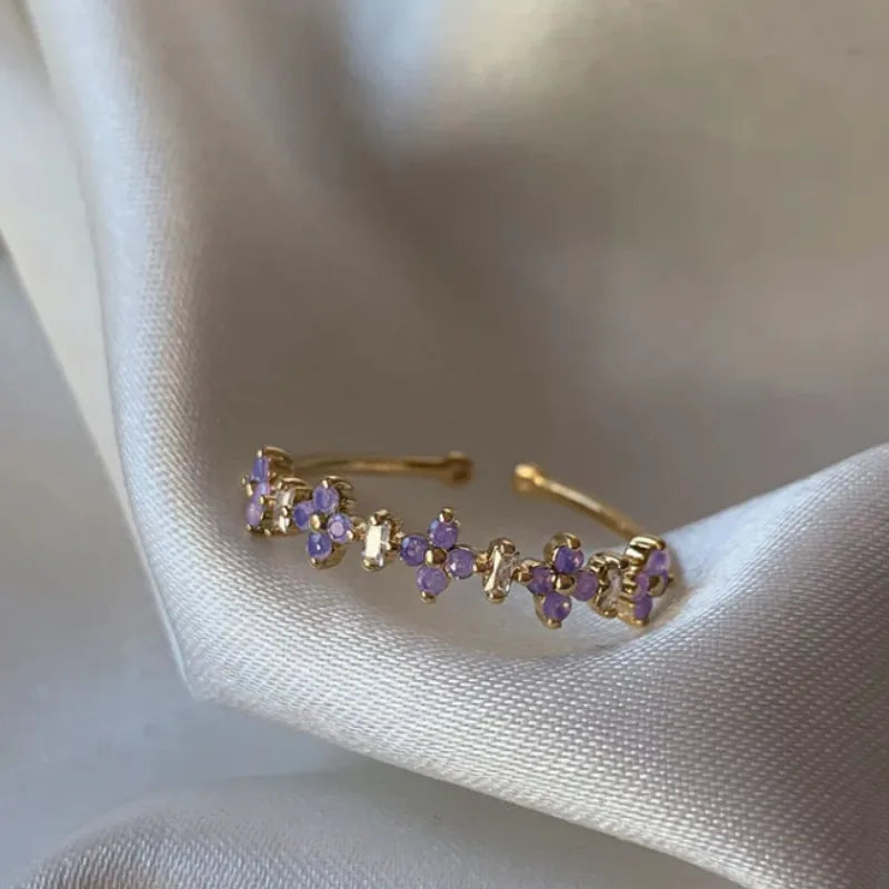 Purple Flowers Open Ring