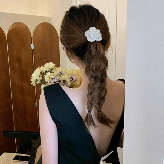 Beige Yarn Flower Hairtie