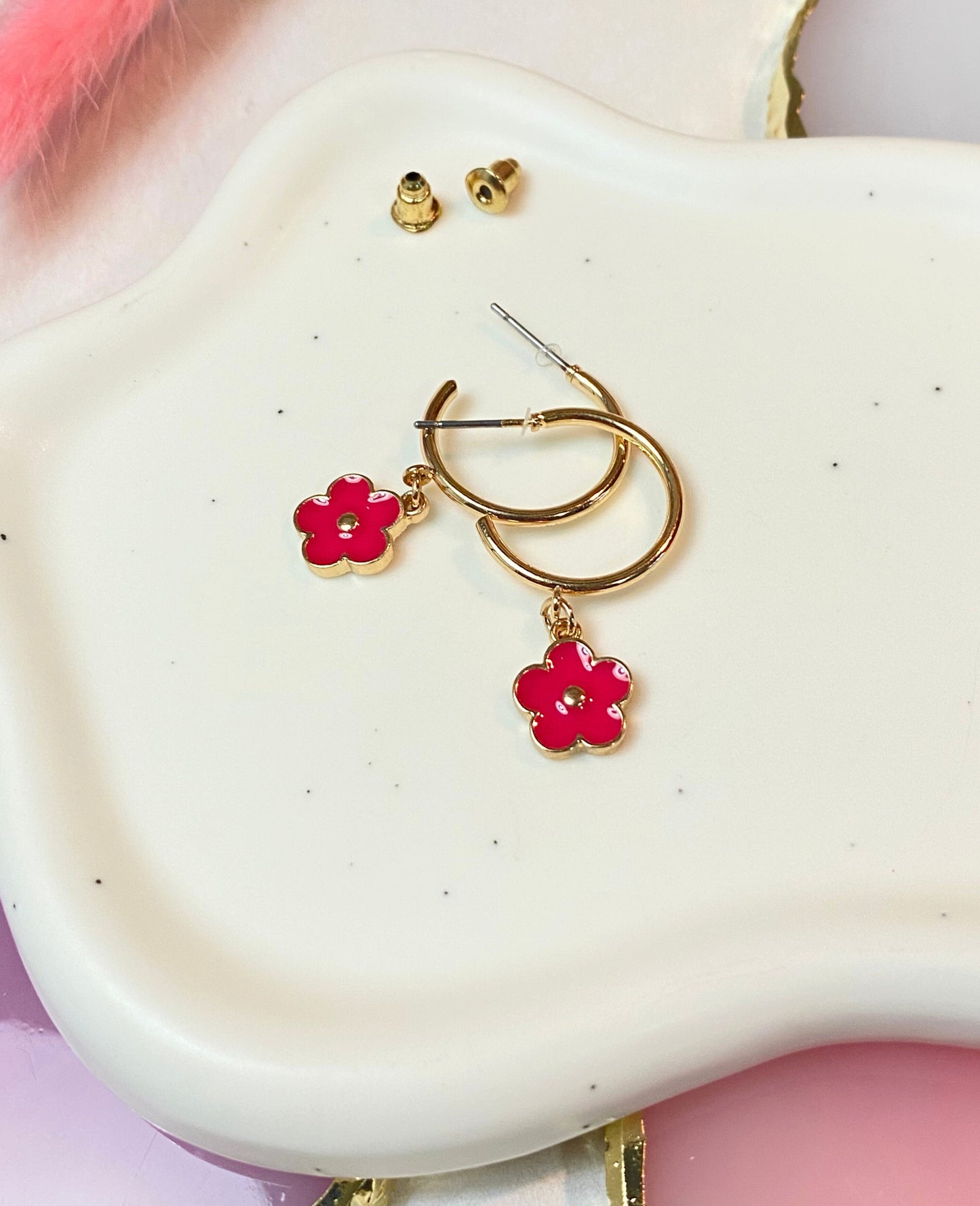 Pink Daisy Hoop Earrings