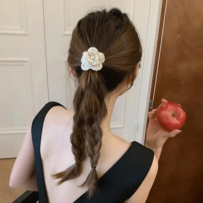 Beige Yarn Flower Hairtie