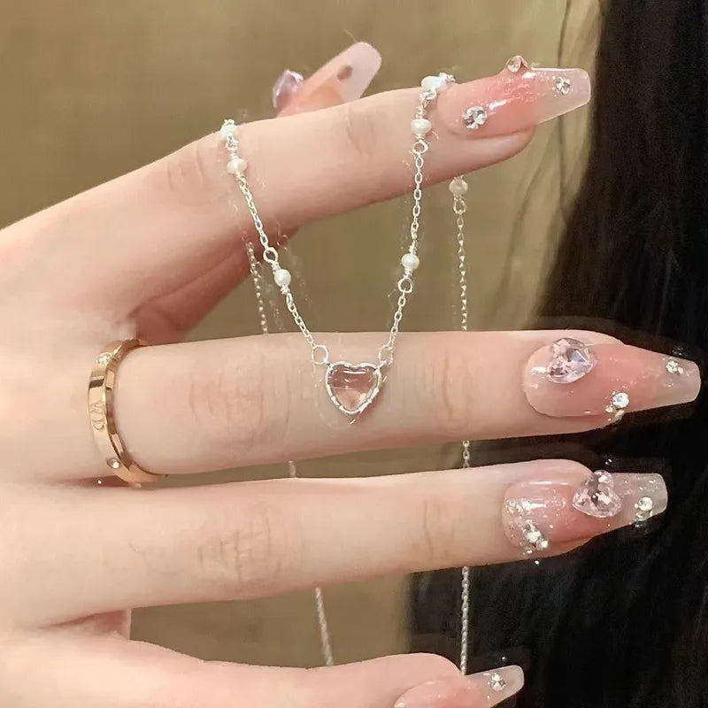 Pink Pearl Heart Necklace