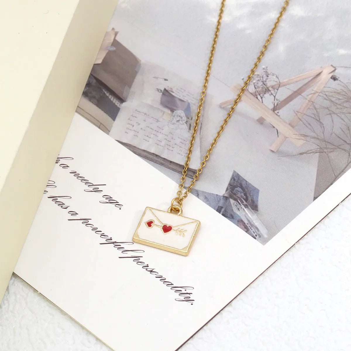 Gold Envelope Heart Necklace