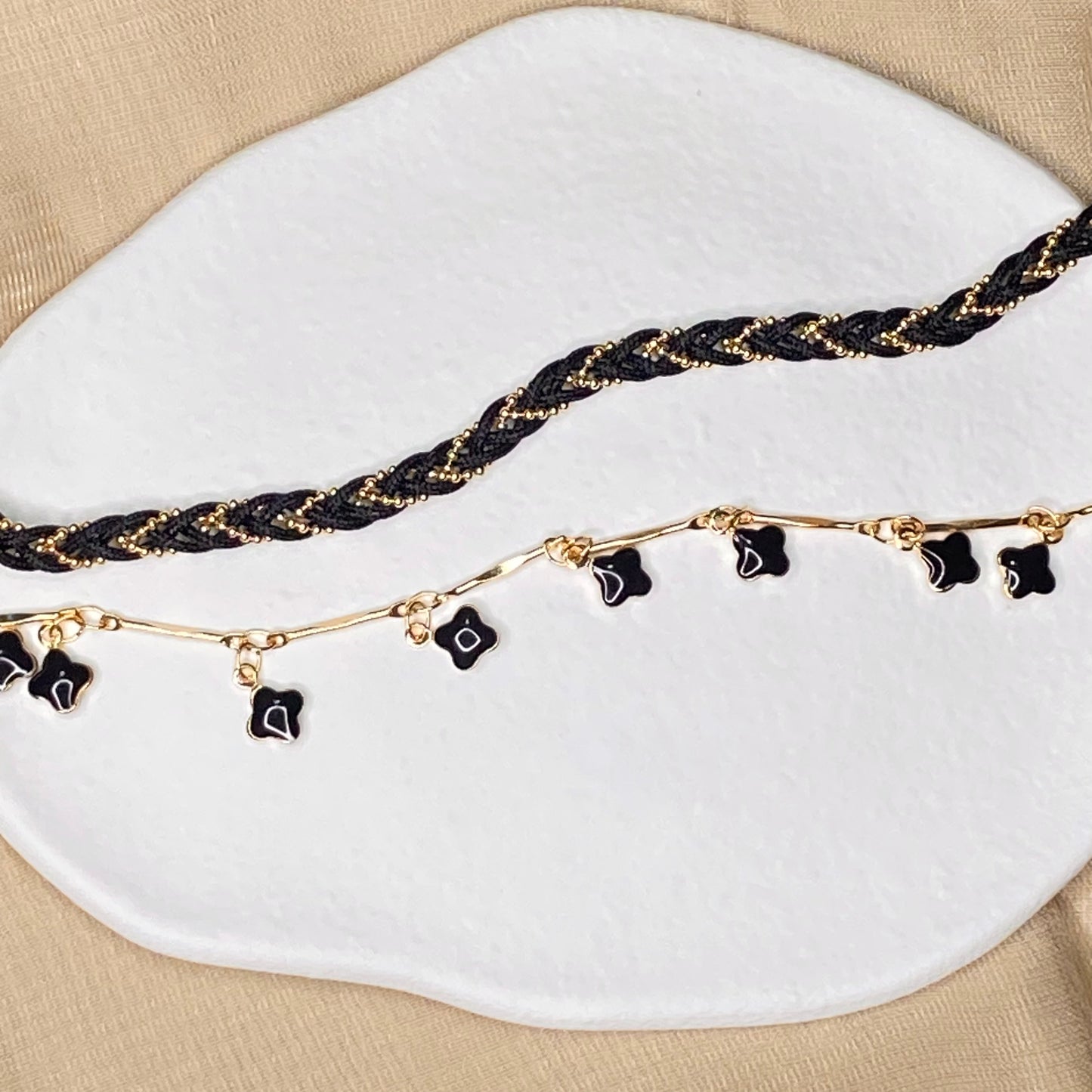 Black Braided Leaf Bracelets