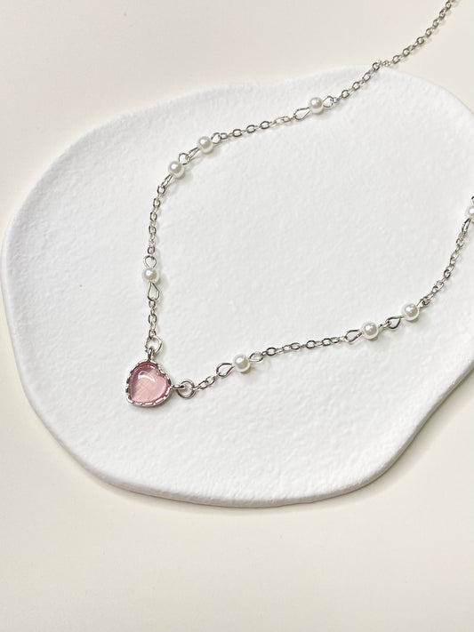 Pink Pearl Heart Necklace
