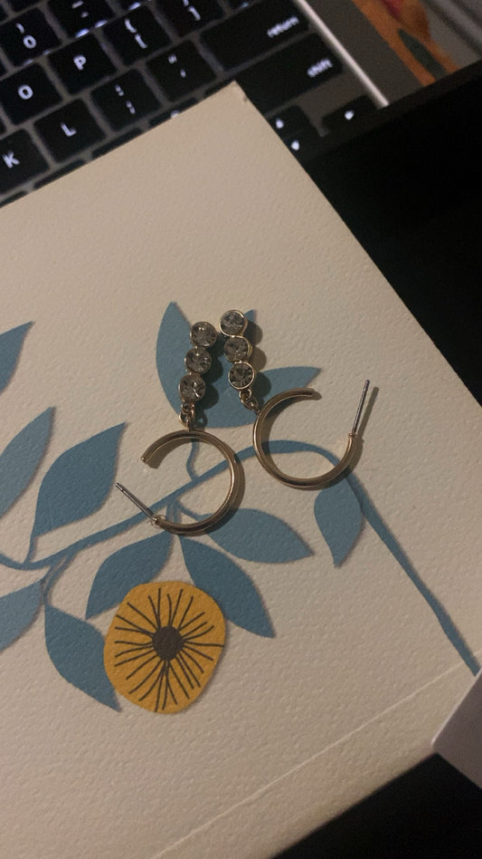 Three Clear Diamond Hoop Earrings