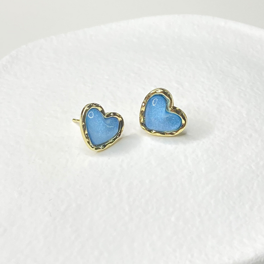 Blue Heart Ear Studs