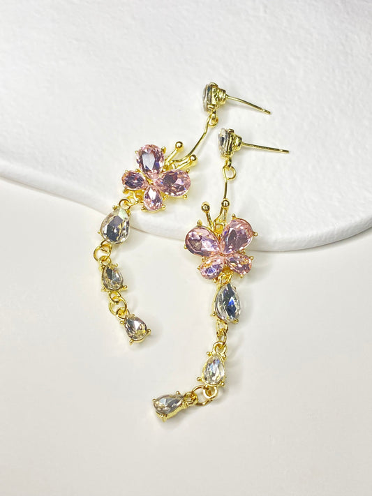 Pink Butterfly Long Earring