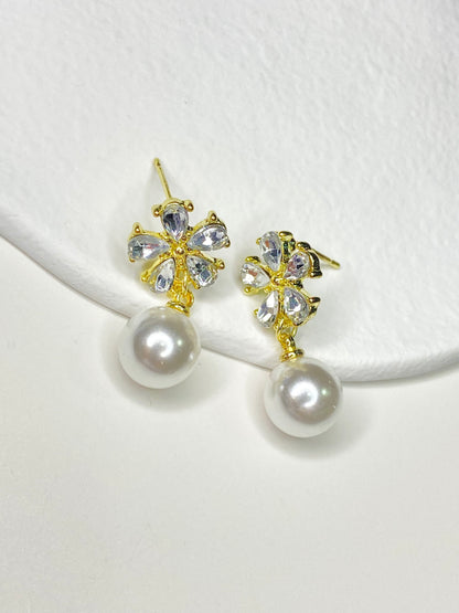 Crystal Flower Pearl Earring
