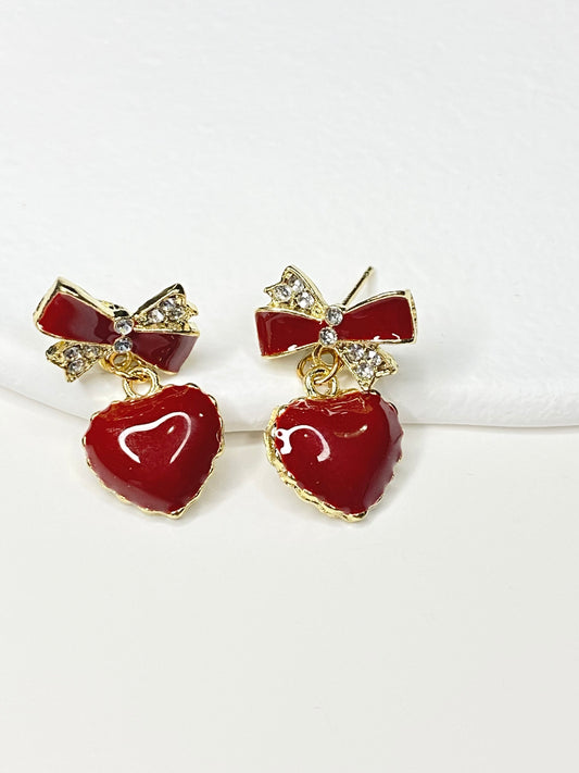 Red Bow Heart Earrings