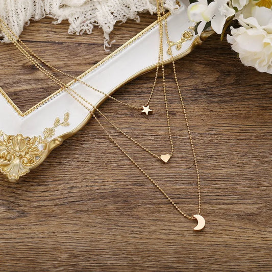 Gold Star Moon Necklace