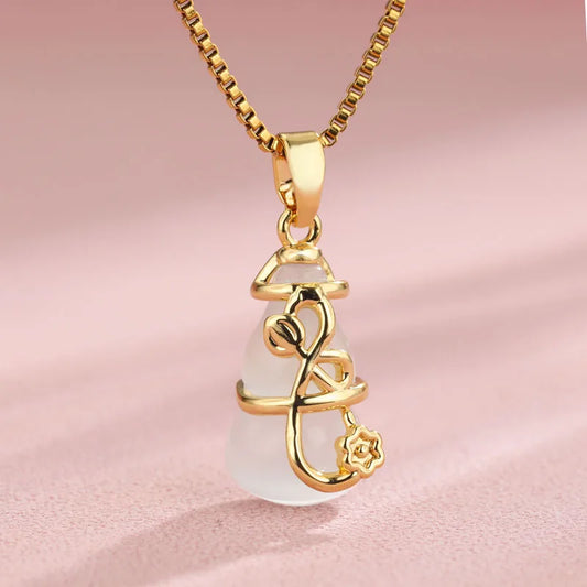 Gold Gourd Leaf Flower Necklace