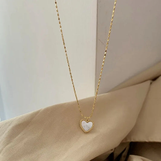 Gold White Heart Pendant