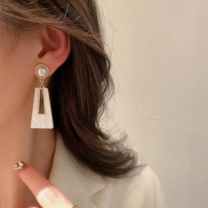 White Stone Long Earrings