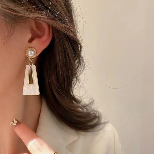 White Stone Long Earrings