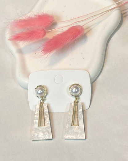 White Stone Long Earrings