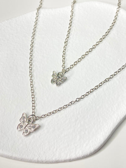 Silver Butterfly Double Layer Necklace