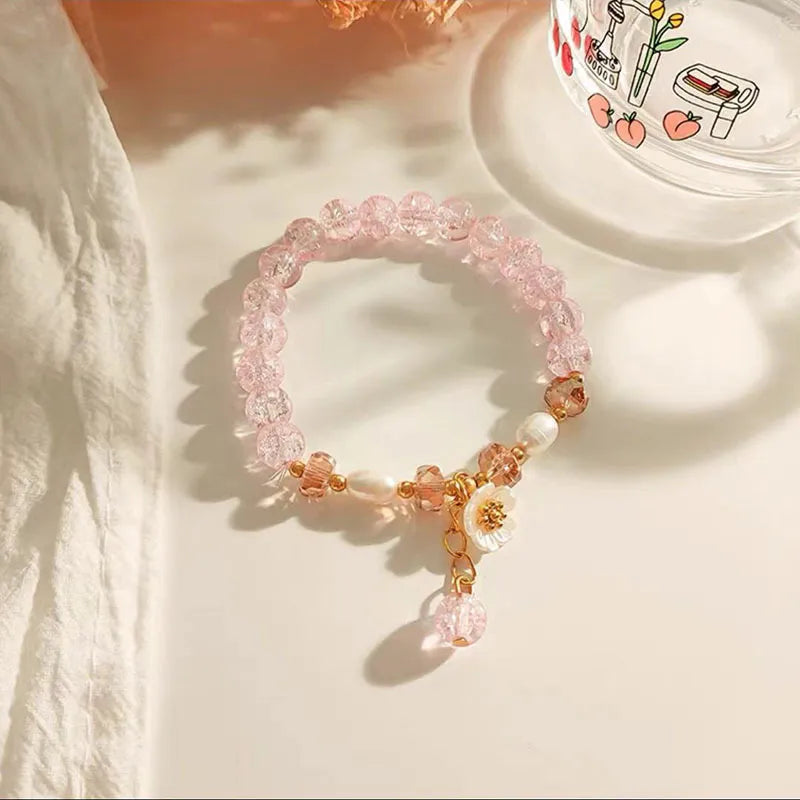 Pink Flower Beaded Bracelet