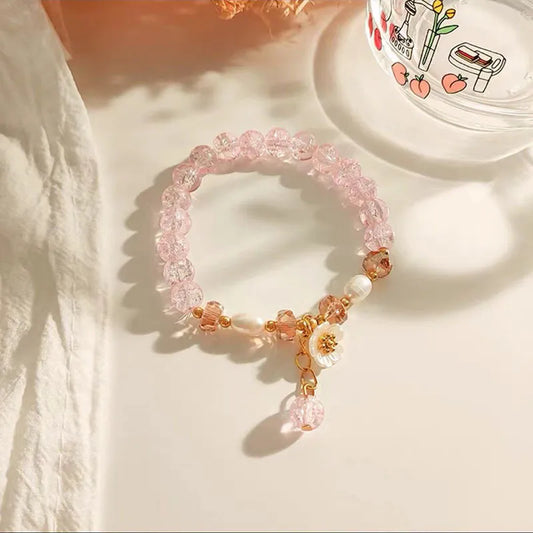 Pink Flower Beaded Bracelet