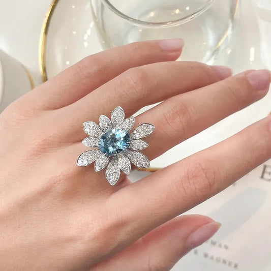 Blue Mirage Flower Open Ring